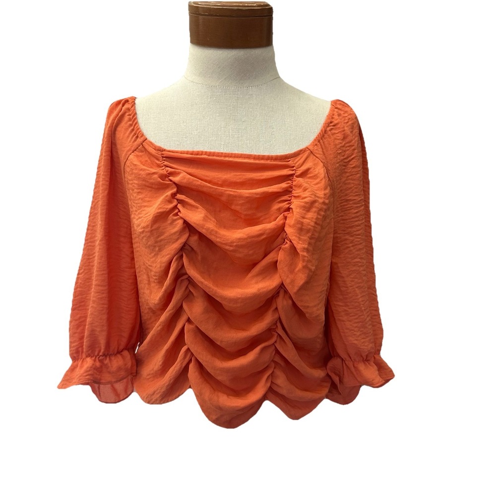 Cato‎ 14/16 W Pleated On / Off Shoulder Ribbed Flounce Blouse Stretchy Crop Top